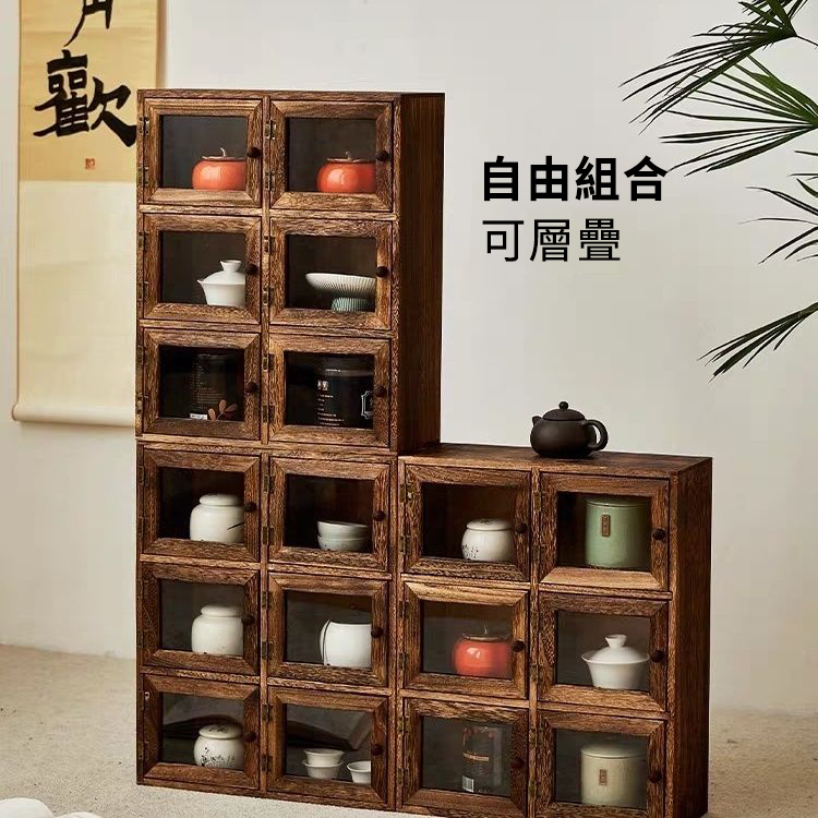 【汀和大福】「純手工匠製」選用重燒桐木打造，防潮抗菌、質威溫潤、紋理细膩，實木茶具收納櫃！